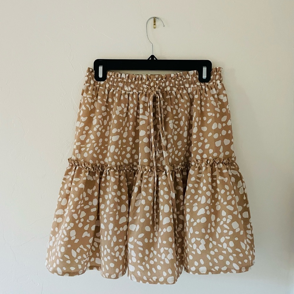 Basic beige summer elastic waist skirt